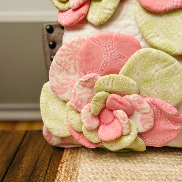 Maggie Miller Floral Decorative Square 16” Pink White Green Throw Pillow - Picture 5 of 8